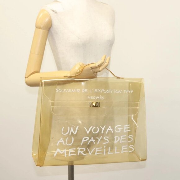 HERMES Vinyl Kelly Hand Bag Vinyl Clear Auth fm4824 - Picture 1 of 15
